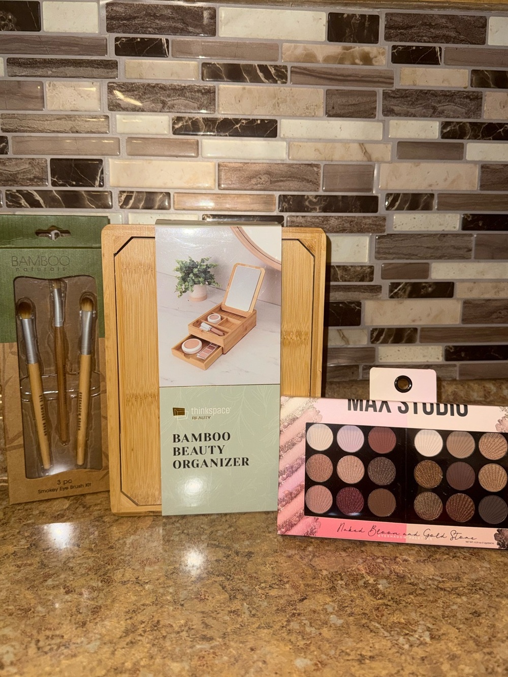 *Beauty Bundle* ThinkSpace Bamboo Beauty Organizer with Makeup & Brushes